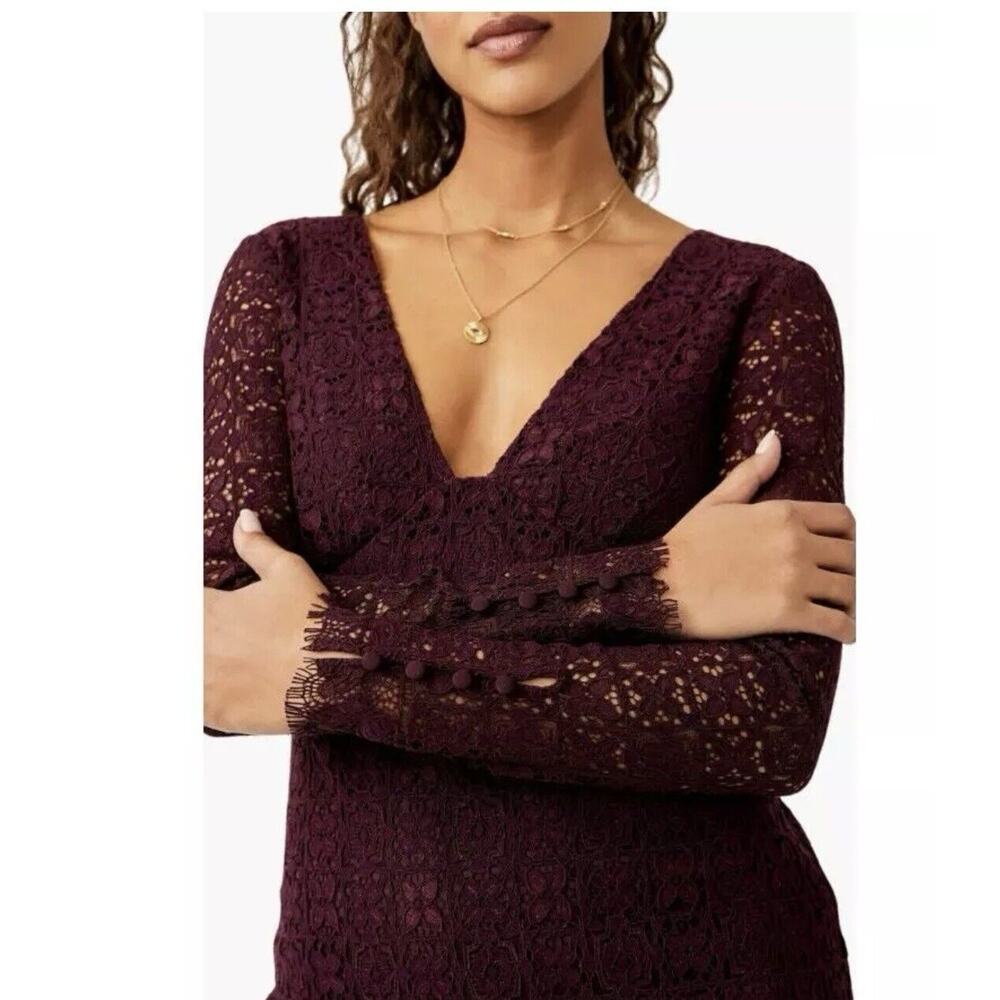 Free People Honey Honey Lace Long Sleeve Mini Dress in Potent - Picture 3 of 5